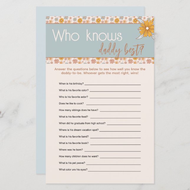 Lámina Boho Floral quien conoce a papi mejor juego de adi (Anverso / Reverso)