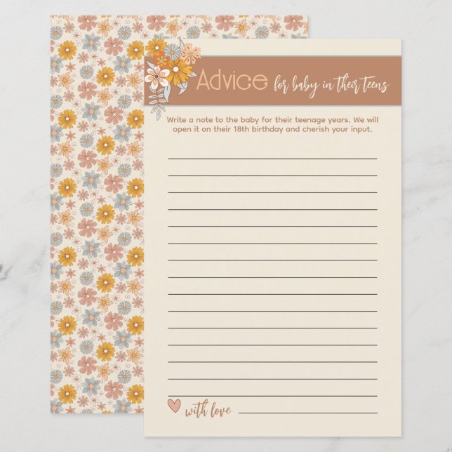 Lámina Boho Floral Time Cápsula Consejos Juego de Baby Sh (Anverso / Reverso)