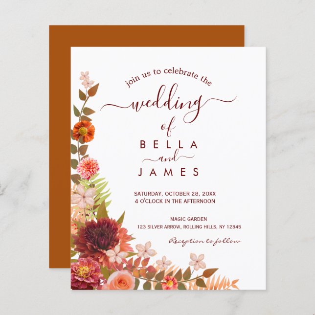 Lámina Boho Foliage Floral Terracotta Wedding Invitación (Anverso / Reverso)