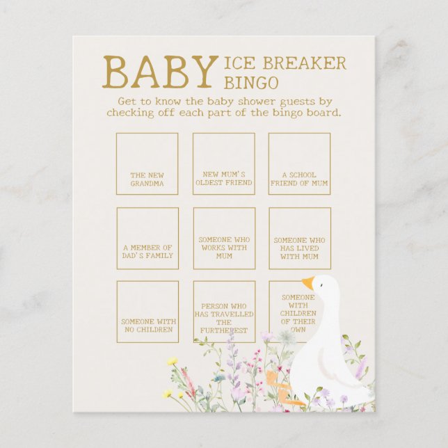 Lámina Boho Goose Duck Baby Shower Ice Breaker Bingo Jueg (Anverso)