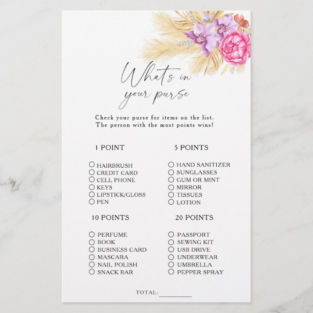 Lámina Boho grass - ¿Qué hay en tu juego de bolsos? (Anverso)