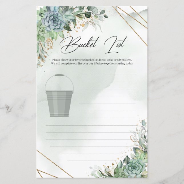 Lámina Boho green succulents eucalyptus gold Bucket List (Anverso)