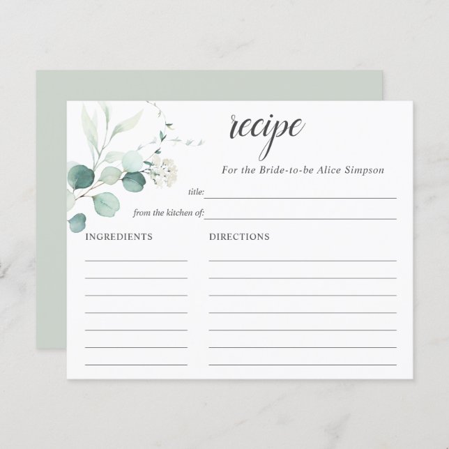 Lámina Boho Greenery Receta Eucalyptus Ducha de Novias (Anverso / Reverso)