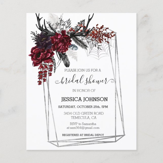 Lámina Boho Halloween Floral Bridal Shower Watercolor (Anverso)