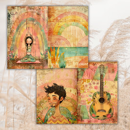 Lámina Boho Hippie Colorful Animals papel de periódico ba