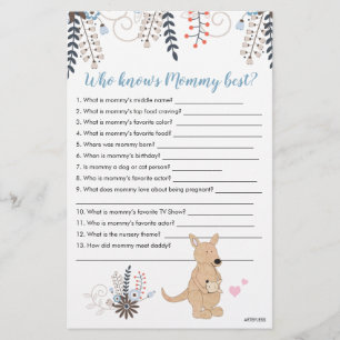 Lámina Boho Kangaroo Boy Baby Shower que conoce a mamá de