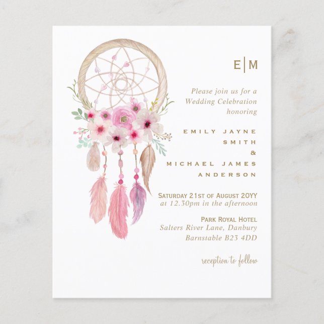 Lámina Boho Lavender Dream Catcher Boda Rosa (Anverso)