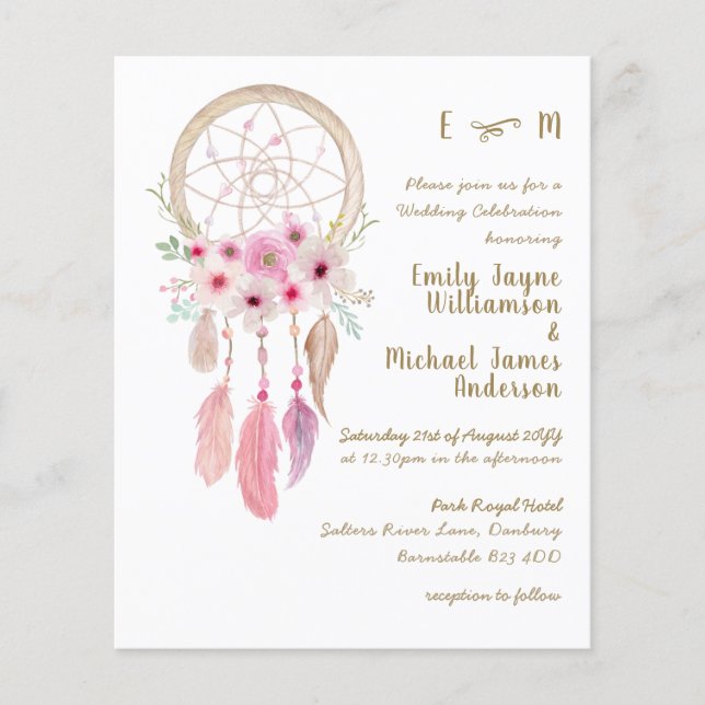 Lámina Boho Lavender Pink Dream Catcher Feathers Boda (Anverso)