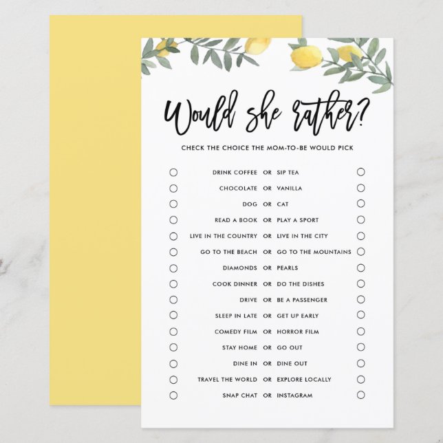 Lámina Boho Lemon querría que mamá prefiera un juego de B (Anverso / Reverso)