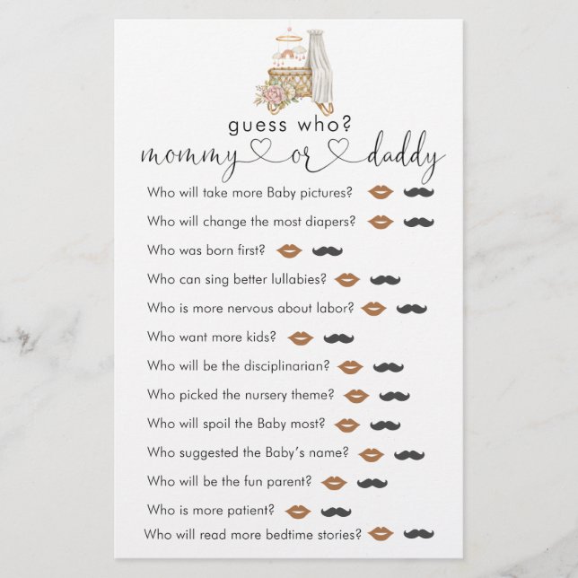 Lámina Boho Nursery Baby Shower adivina quién juega (Anverso)