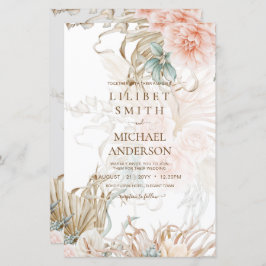 Lámina BOHO Pampas Grass Floral Coral Sage Boda