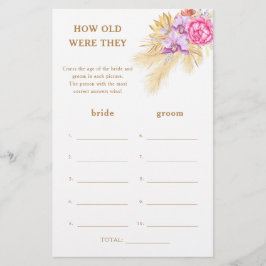 Lámina Boho pampas - Qué edad tenían juego de novia