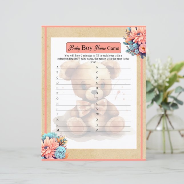 Lámina Boho Pink Bear Baby Boy Juego (Anverso de pie)
