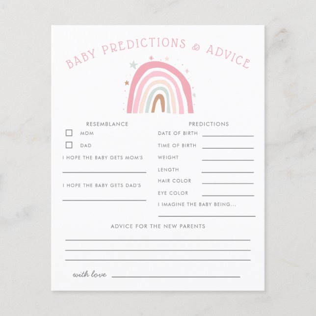 Lámina Boho Pink Rainbow Baby Predictions & Advances Card (Anverso)
