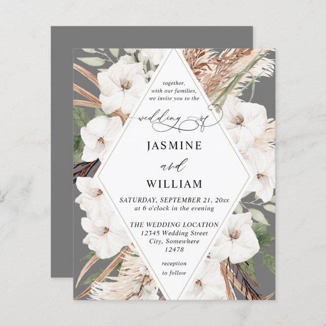 Lámina Boho presupuesto Boho White Floral Summer Fall Wed (Anverso / Reverso)