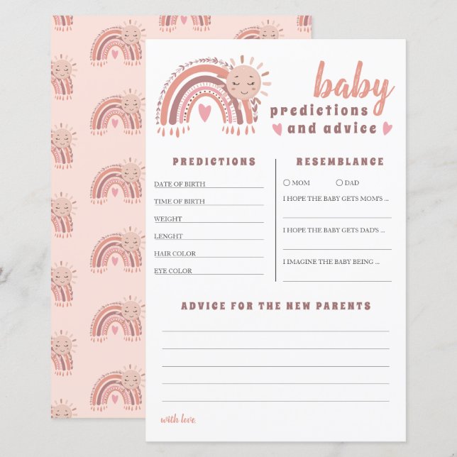 Lámina Boho Rainbow Baby Predictions and Advances Baby Sh (Anverso / Reverso)