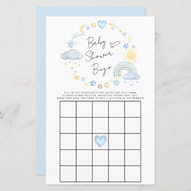 Lámina Boho Rainbow Watercolor Baby Shower Bingo (Anverso / Reverso)