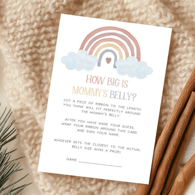 Lámina Boho Rayo de Sol ¿Qué tan Grande está la Barriga d (Boho Rainbow Baby Shower How Big Is Mommy's Belly Game)