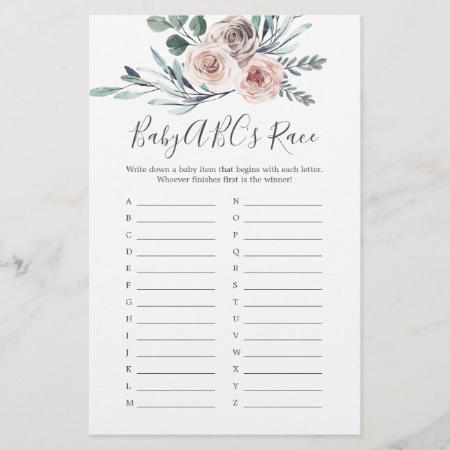 Lámina Boho Rosa Baby Shower Baby ABC en el juego de la r (Anverso)