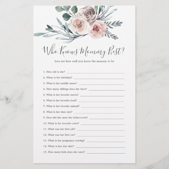 Lámina Boho Rosa Baby Shower que conoce mejor a mamá (Anverso)