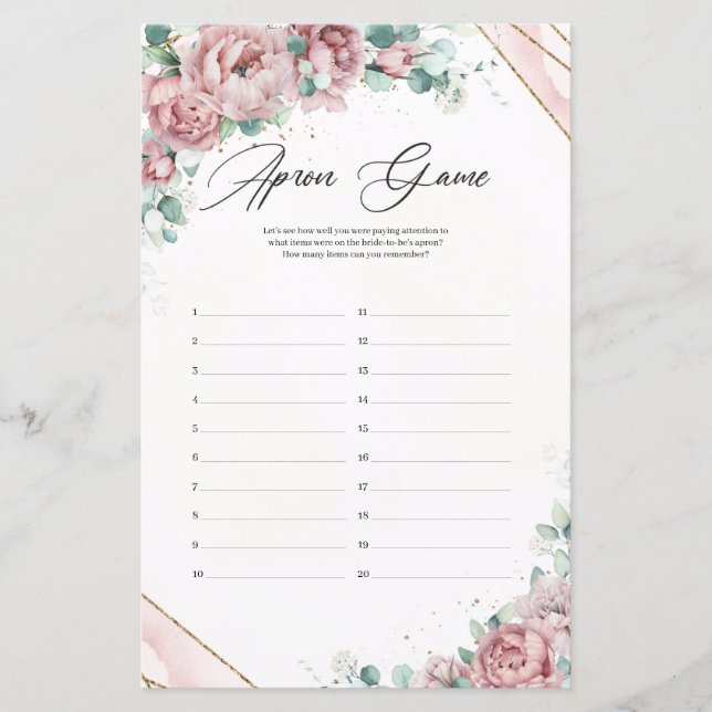 Lámina Boho Rubor floral eucalipto marco dorado Apron Gam (Anverso)