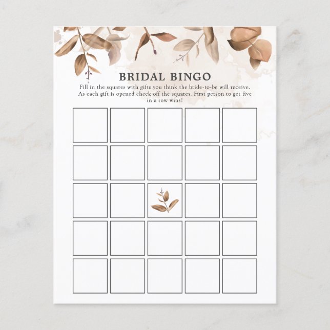Lámina Boho Rustic Flortic Bridal Shower Bingo Juego (Anverso)