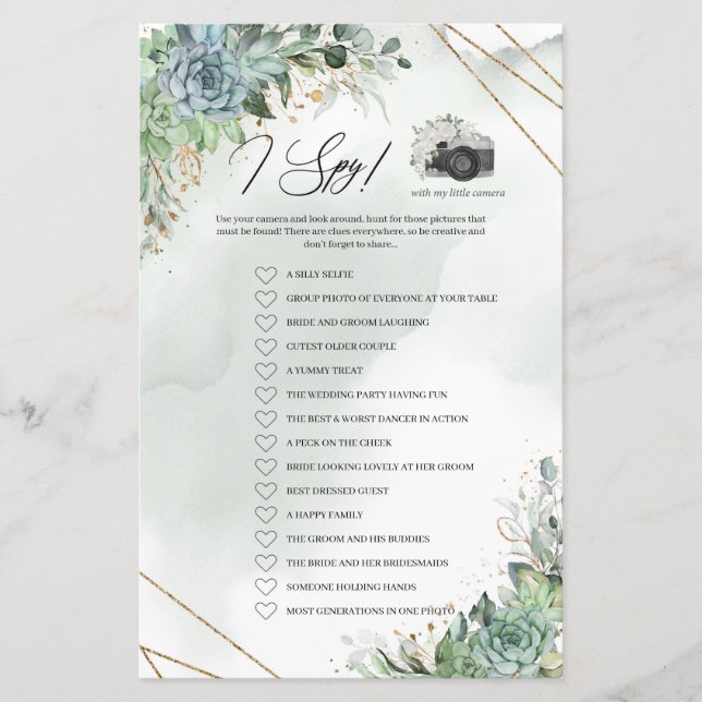 Lámina Boho suculenta el marco dorado del follaje verde I (Anverso)