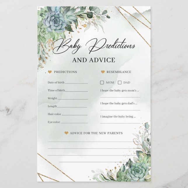 Lámina Boho suculenta el oro Baby Predication and Advance (Anverso)