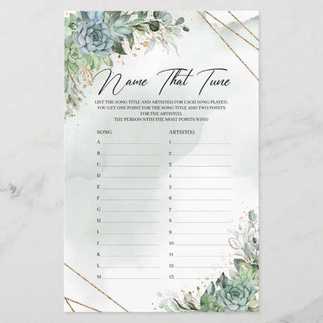 Lámina Boho suculenta el oro del eucalipto Nombre que sin (Anverso)