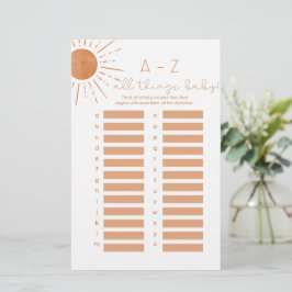 Lámina Boho Sun Baby Shower Game Sheet