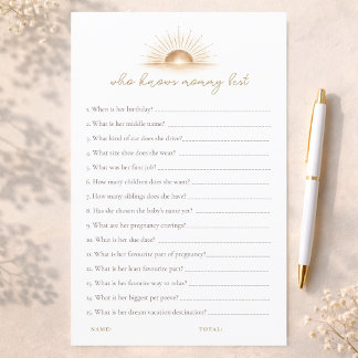 Lámina Boho Sun Neutral Baby Shower  Who Knows Mommy Best