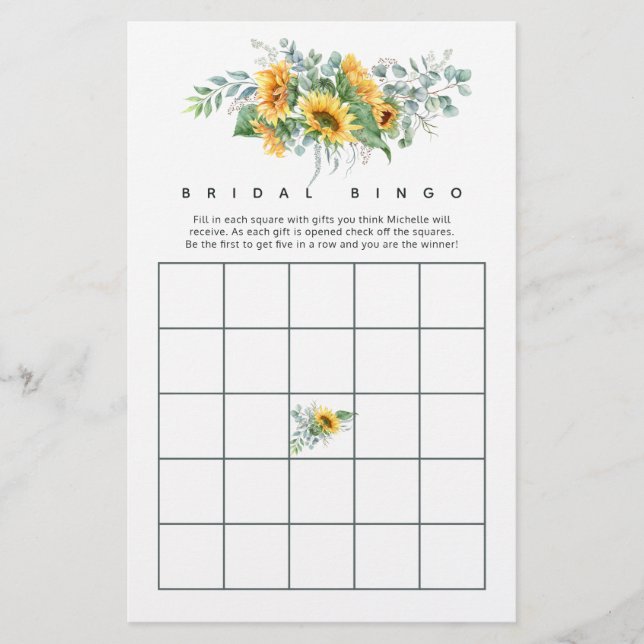 Lámina Boho Sunflower Eucalyptus Bridal Shower Bingo (Anverso)