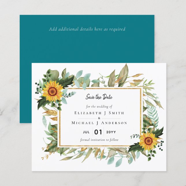 Lámina Boho Sunflower Sage Greenery Boda (Anverso / Reverso)