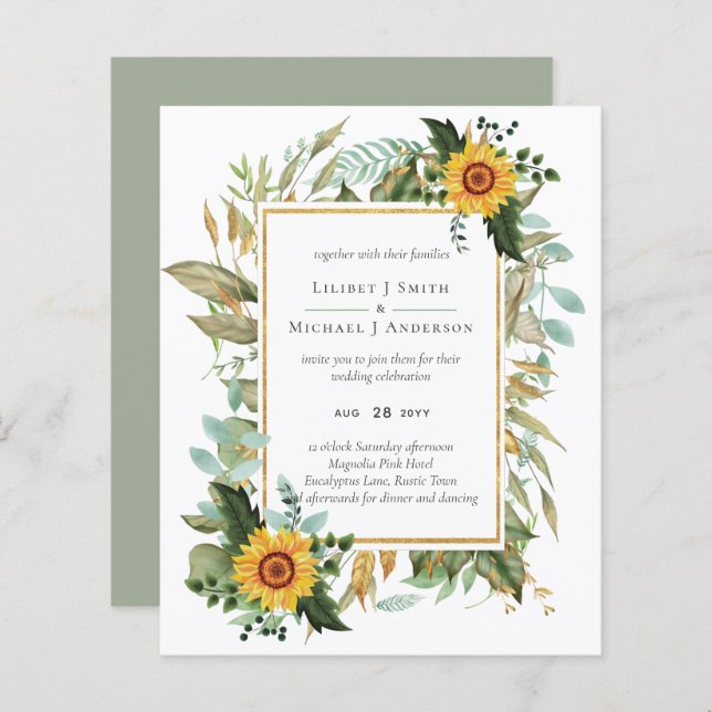 Lámina Boho Sunflower Sage Greenery Boda (Anverso / Reverso)