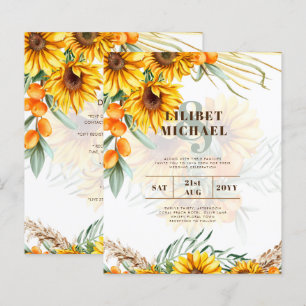 Lámina Boho Sunflowers Boda Rústica Invitan a Doble Lado