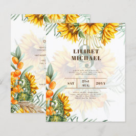 Lámina Boho Sunflowers Boda Rústica Invitan a Doble Lado