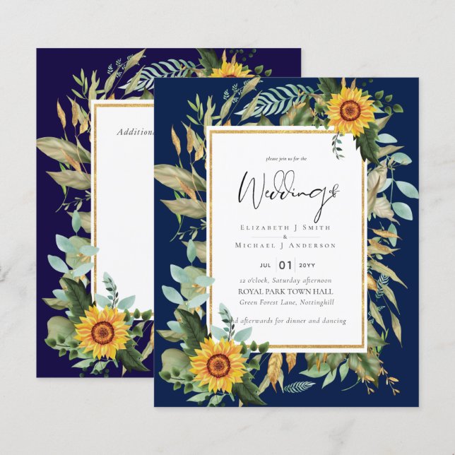 Lámina Boho Sunflowers Greenery Watercolor Boda PRESUPUES (Anverso / Reverso)