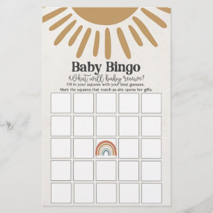 Lámina boho sunshine baby bingo, juego de ducha para bebé