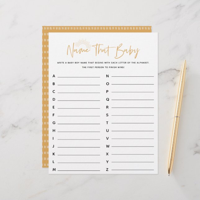 Lámina Boho Sunshine Name That Baby Shower Game (Anverso/Reverso In Situ)