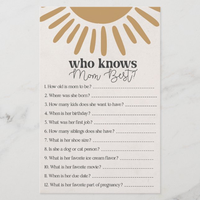 Lámina boho sunshine que conoce a mamá mejor juego (Anverso)