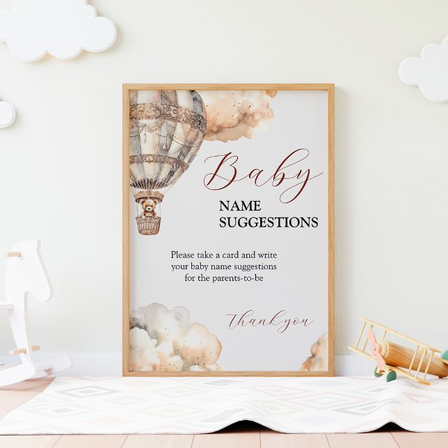 Lámina Boho Sweet Bear Air Balloon Baby Ideas Game (Boho Sweet Bear Air Balloon Baby Name Ideas Game)