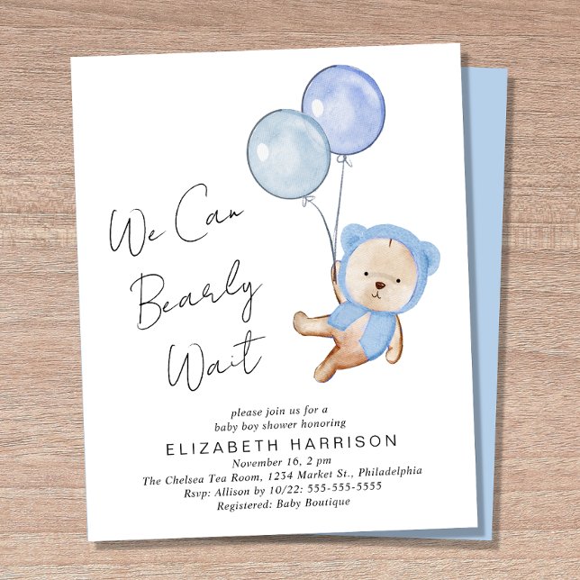 Lámina Boho Teddy Bear Baby Boy Invitación a la ducha (Subido por el creador)