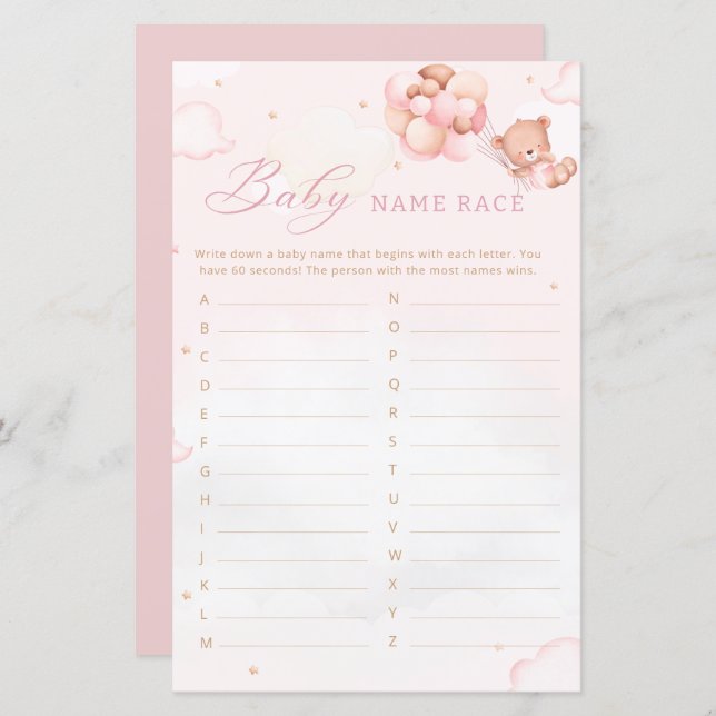 Lámina Boho Teddy Bear Baby Shower Juego de carreras de n (Anverso / Reverso)