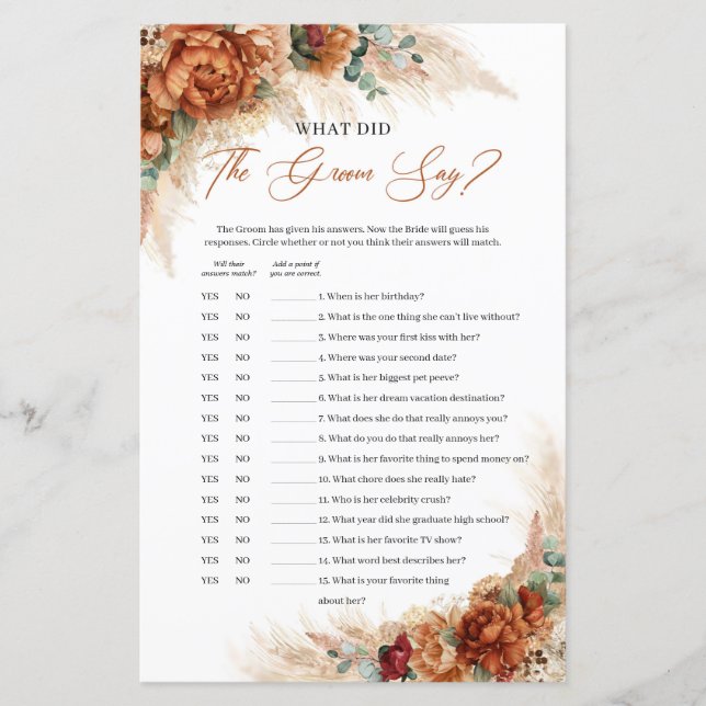 Lámina Boho terracotta burgundy Qué dijo el novio (Anverso)