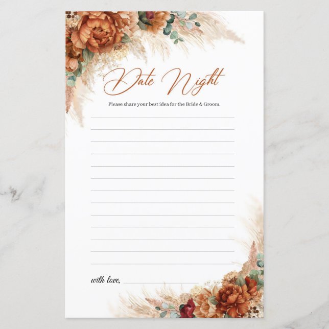 Lámina Boho terracotta cobre florido Date Night Ideas (Anverso)