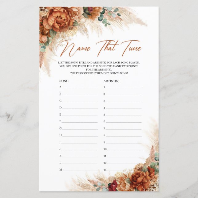 Lámina Boho terracotta flores borgoñas Nombre que sintoni (Anverso)