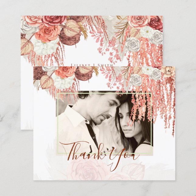 Lámina Boho Terracotta Rosa Pampas Boda de Grass Floral (Anverso / Reverso)