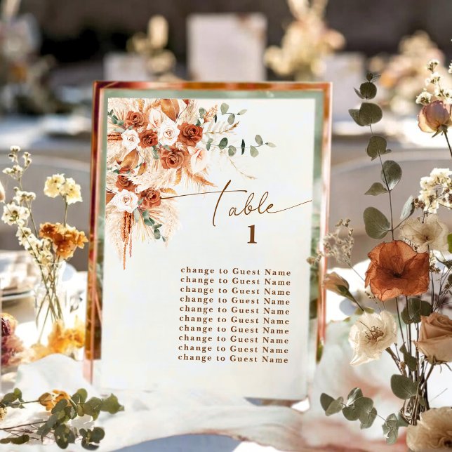 Lámina Boho Terracotta Rose Pampas Table 1 Seating Plan (Subido por el creador)