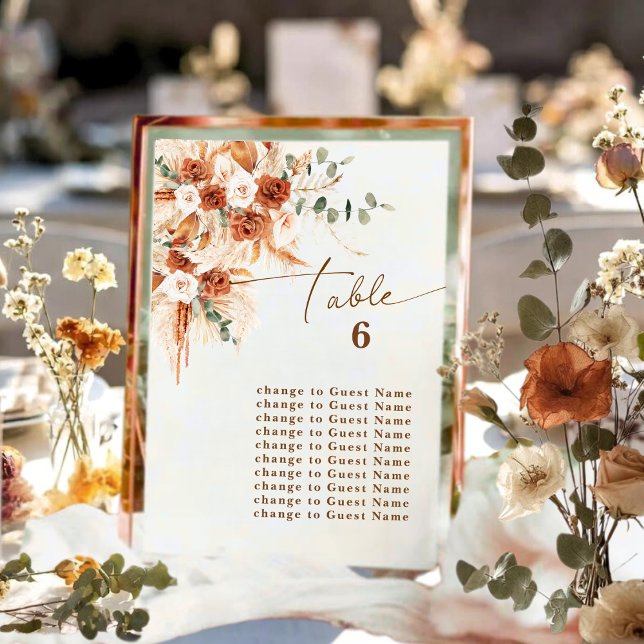 Lámina Boho Terracotta Rose Table 6 Seating Plan Card  (Subido por el creador)