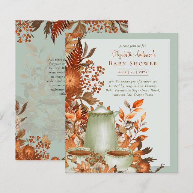 Lámina Boho Terracotta Sage Tea Fiesta Baby Bridal Shower (Anverso / Reverso)